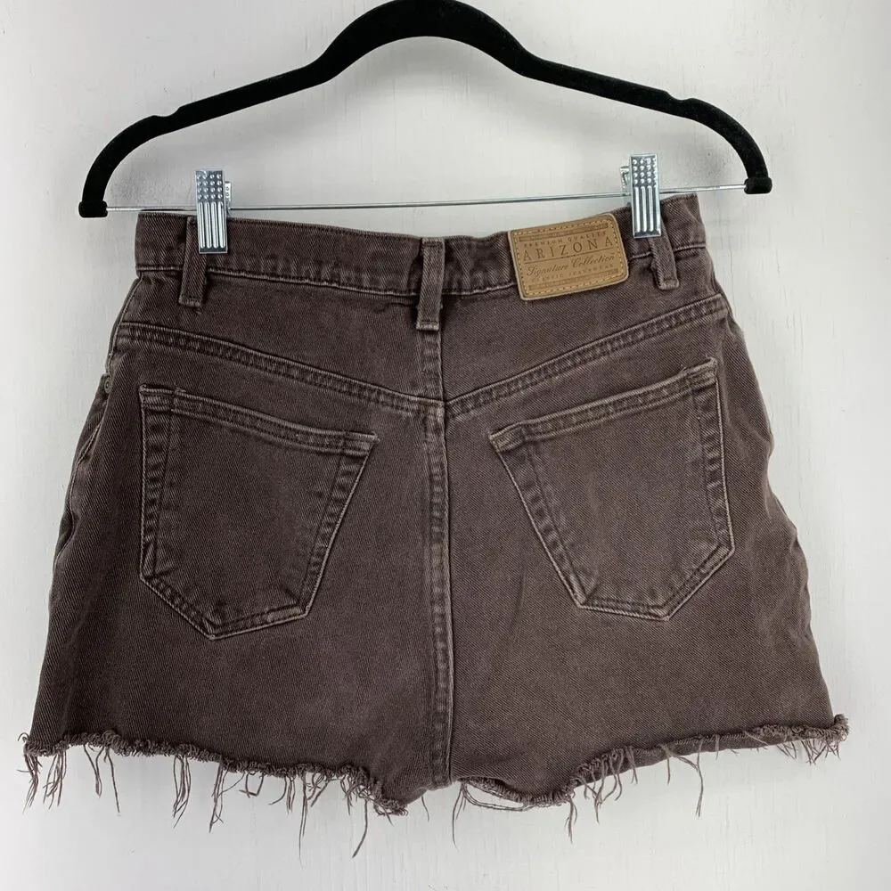 Vtg Arizona Jean Co Y2K Cutoff Denim Shorts Boho Hippie Grunge Festival Brown 11 - Picture 6 of 7